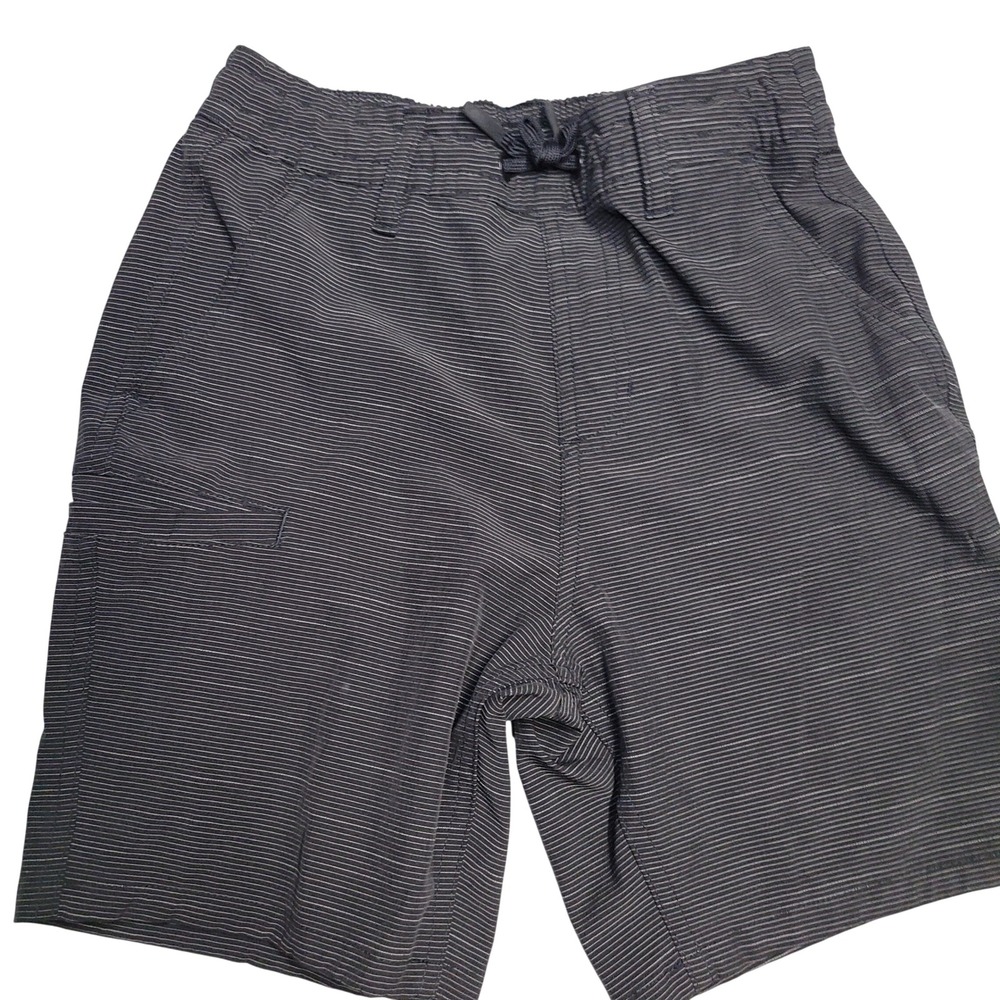 Vively Youth Boys L 10/12 Hybrid Shorts Black Gray Striped Drawstring Casual